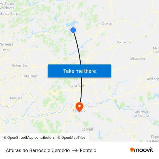 Alturas do Barroso e Cerdedo to Fontelo map