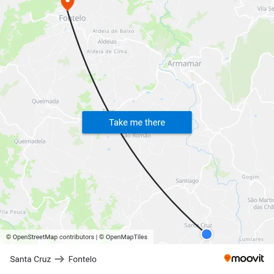 Santa Cruz to Fontelo map