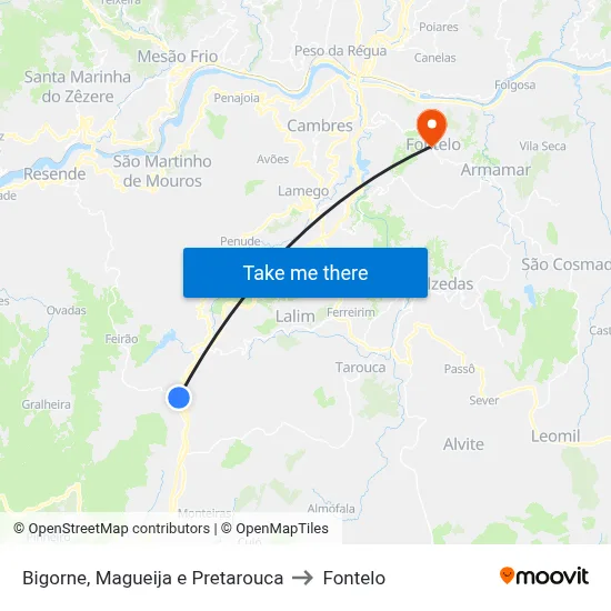 Bigorne, Magueija e Pretarouca to Fontelo map