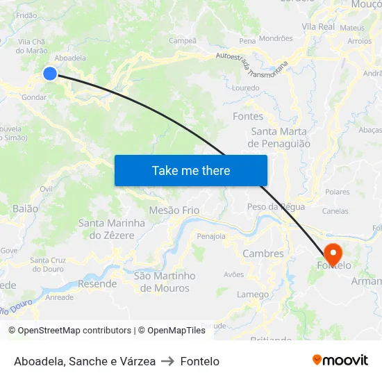 Aboadela, Sanche e Várzea to Fontelo map