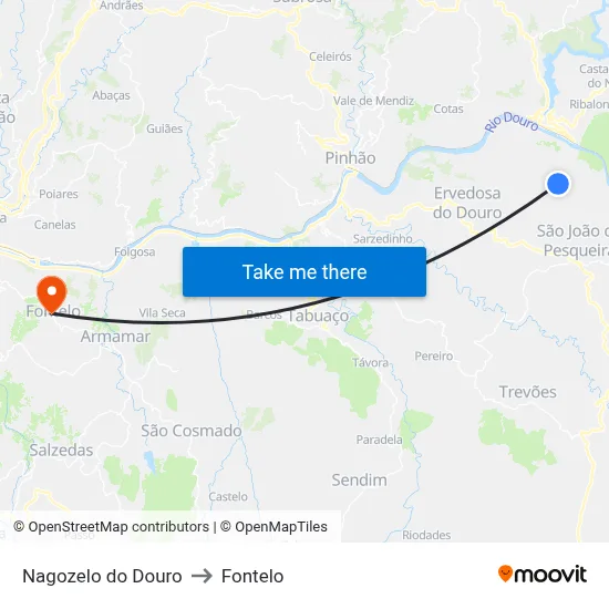 Nagozelo do Douro to Fontelo map
