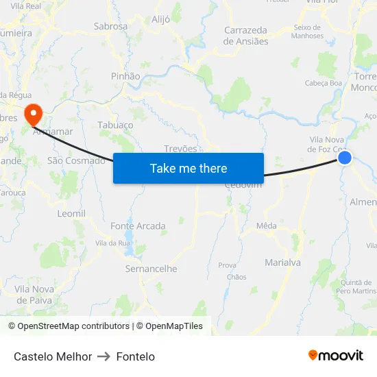 Castelo Melhor to Fontelo map