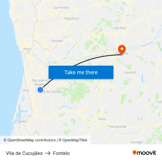 Vila de Cucujães to Fontelo map
