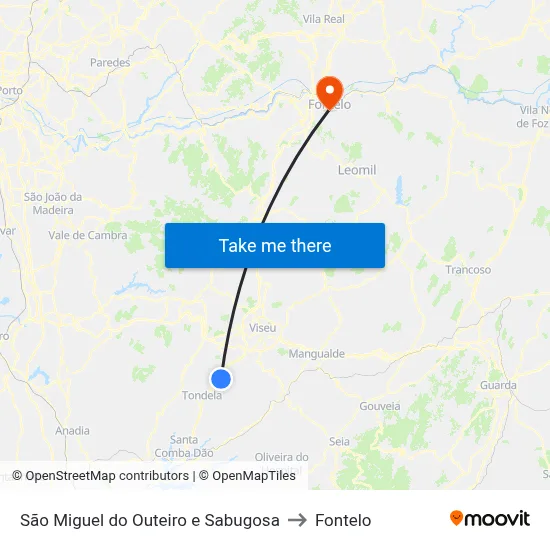 São Miguel do Outeiro e Sabugosa to Fontelo map