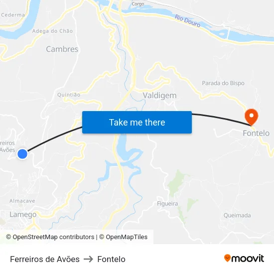 Ferreiros de Avões to Fontelo map