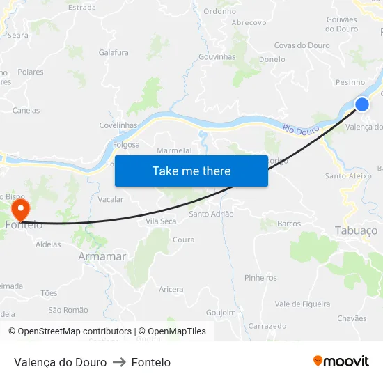 Valença do Douro to Fontelo map