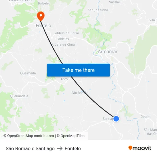 São Romão e Santiago to Fontelo map