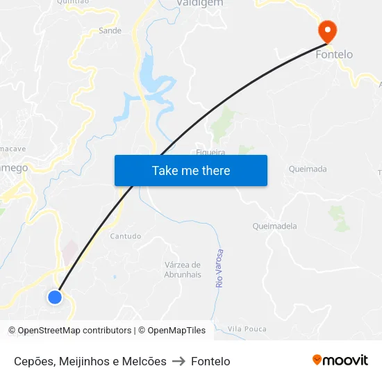 Cepões, Meijinhos e Melcões to Fontelo map