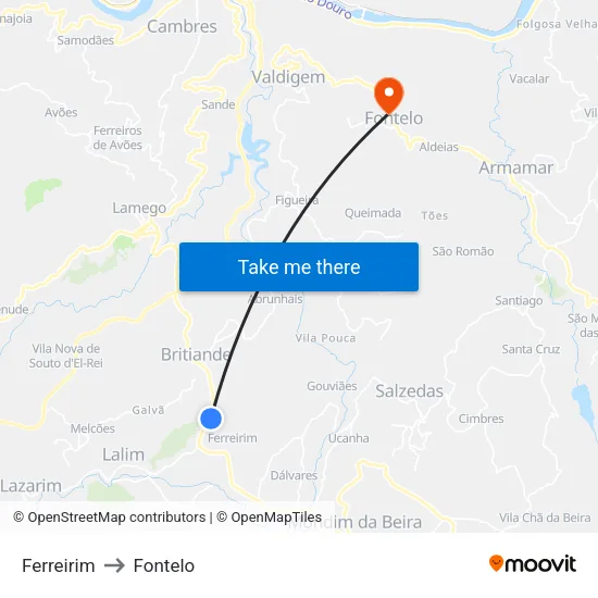 Ferreirim to Fontelo map