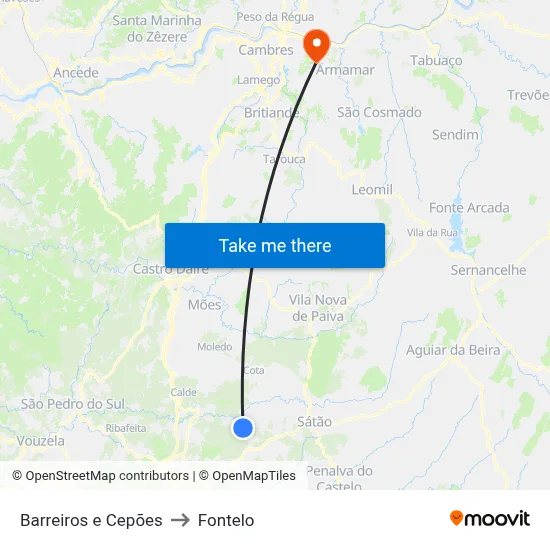 Barreiros e Cepões to Fontelo map