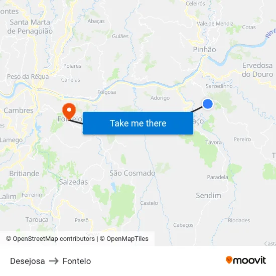 Desejosa to Fontelo map