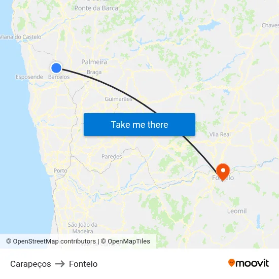 Carapeços to Fontelo map