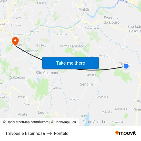 Trevões e Espinhosa to Fontelo map