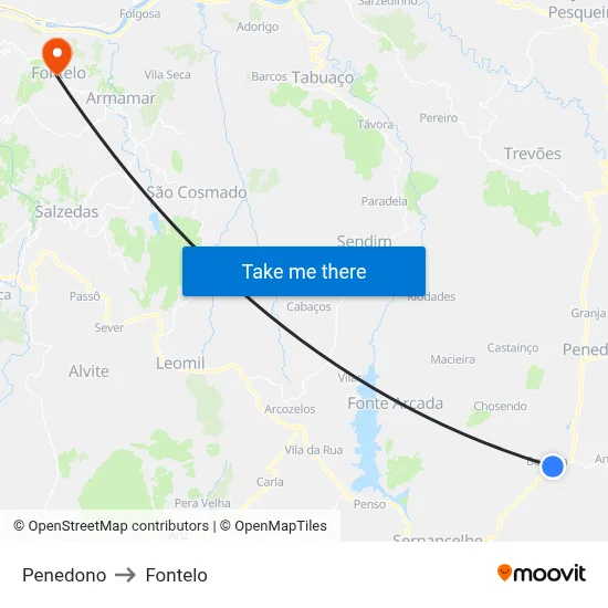 Penedono to Fontelo map
