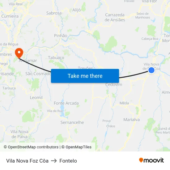 Vila Nova Foz Côa to Fontelo map