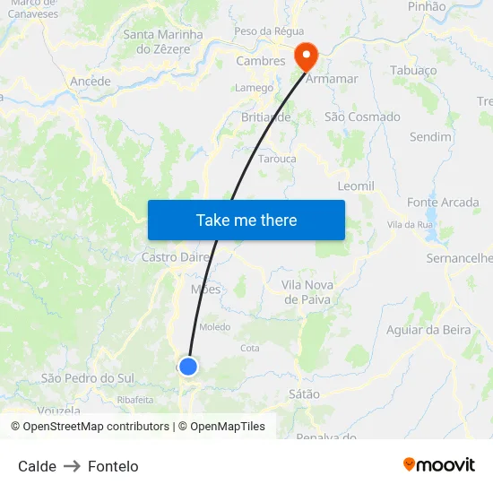 Calde to Fontelo map