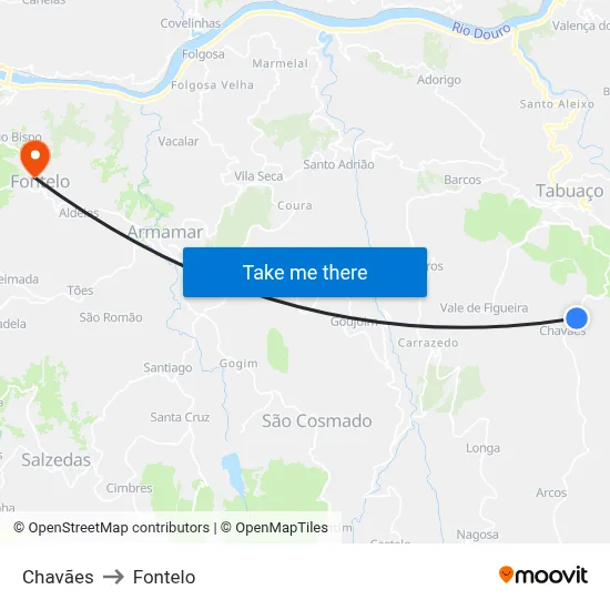 Chavães to Fontelo map