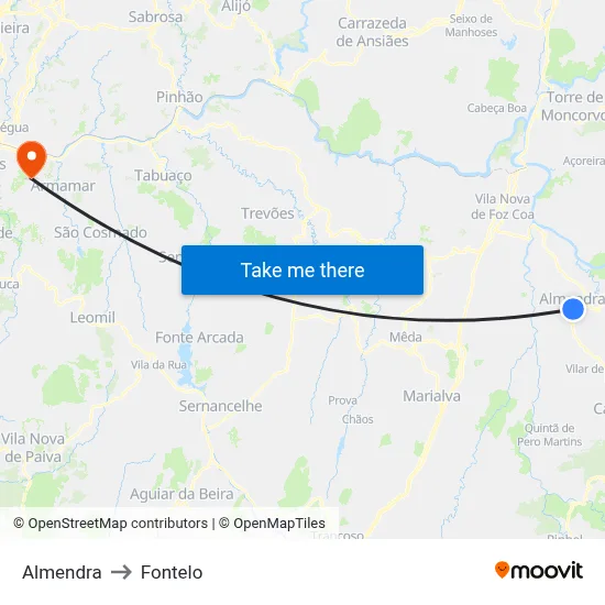 Almendra to Fontelo map