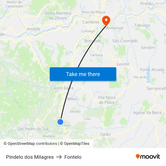Pindelo dos Milagres to Fontelo map