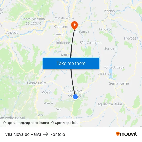 Vila Nova de Paiva to Fontelo map