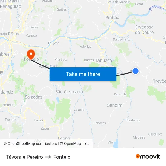 Távora e Pereiro to Fontelo map