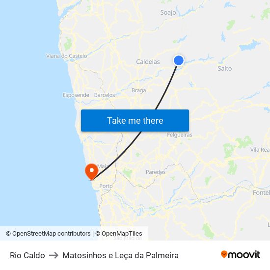 Rio Caldo to Matosinhos e Leça da Palmeira map