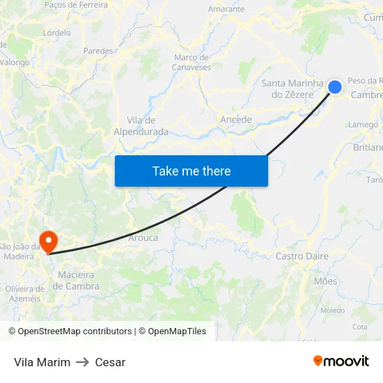 Vila Marim to Cesar map
