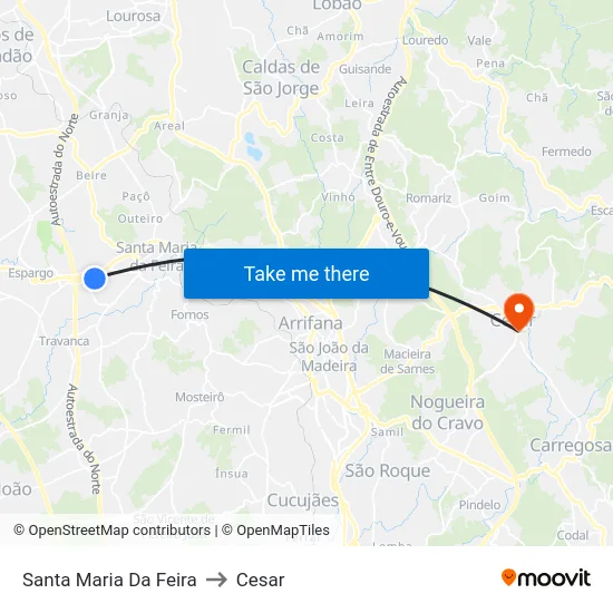 Santa Maria Da Feira to Cesar map