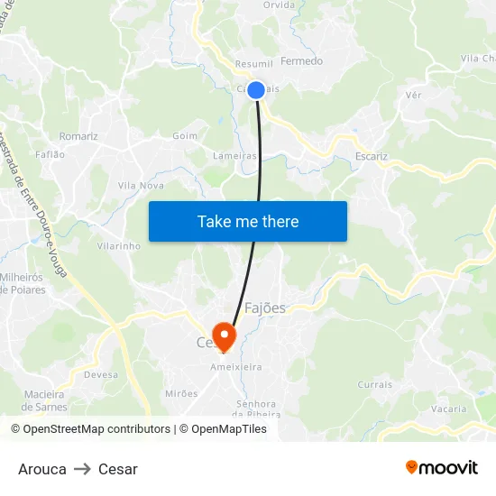 Arouca to Cesar map