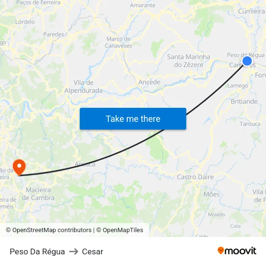 Peso Da Régua to Cesar map
