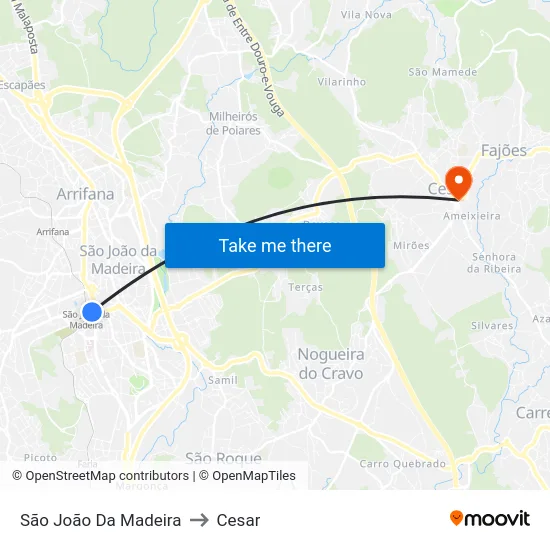 São João Da Madeira to Cesar map