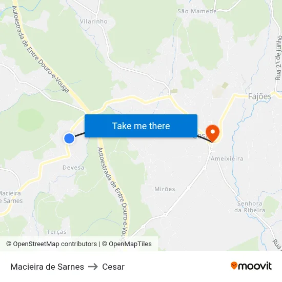 Macieira de Sarnes to Cesar map