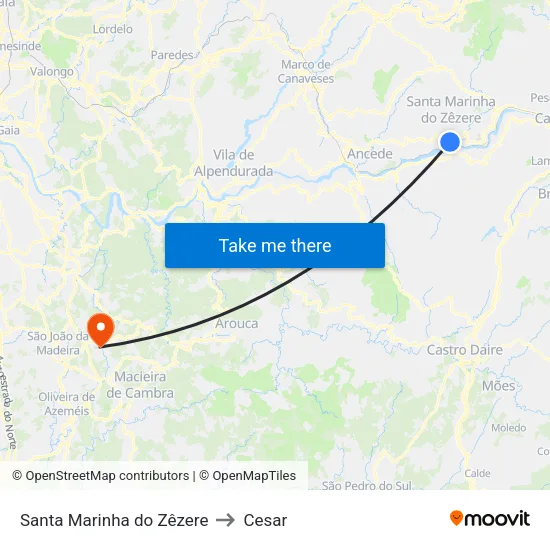 Santa Marinha do Zêzere to Cesar map