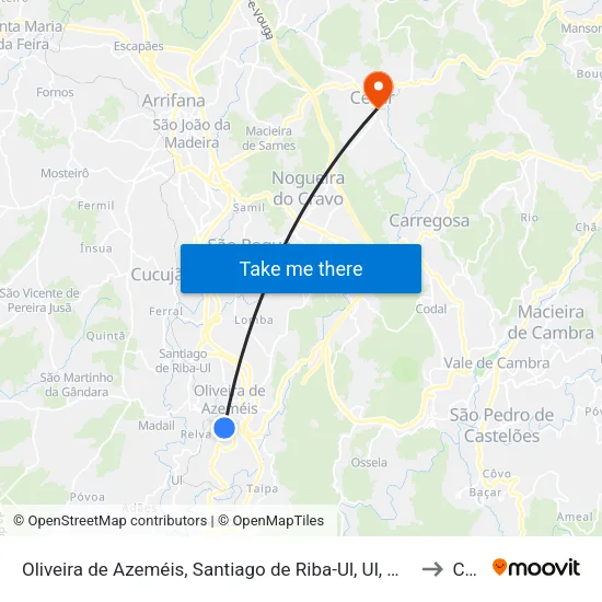 Oliveira de Azeméis, Santiago de Riba-Ul, Ul, Macinhata da Seixa e Madail to Cesar map
