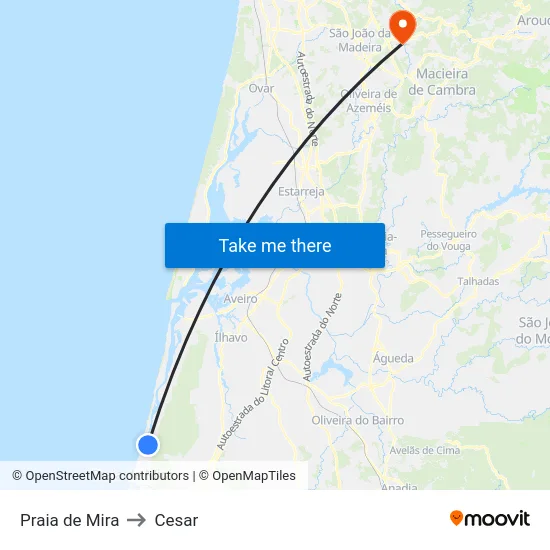 Praia de Mira to Cesar map