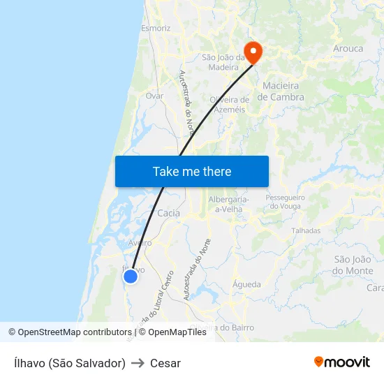 Ílhavo (São Salvador) to Cesar map