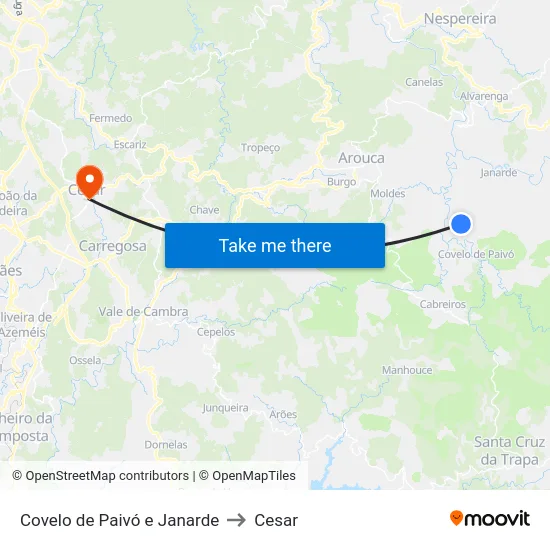 Covelo de Paivó e Janarde to Cesar map