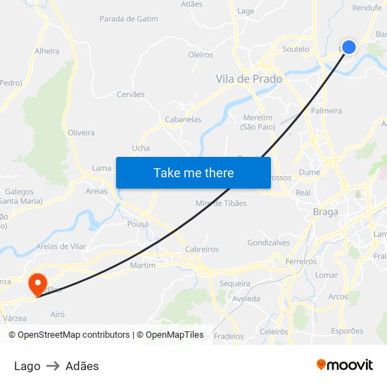 Lago to Adães map