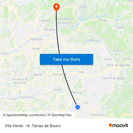 Vila Verde to Terras de Bouro map