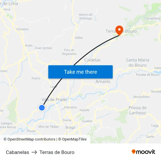 Cabanelas to Terras de Bouro map