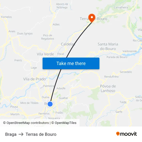 Braga to Terras de Bouro map