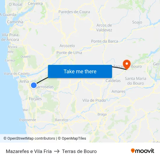 Mazarefes e Vila Fria to Terras de Bouro map