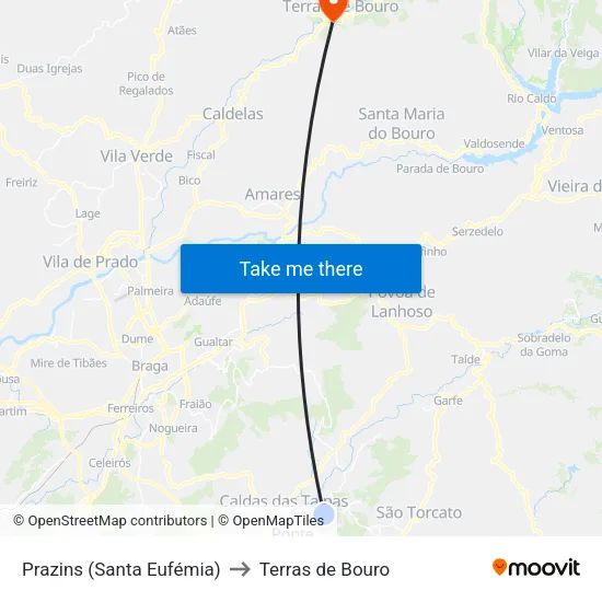 Prazins (Santa Eufémia) to Terras de Bouro map