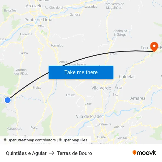 Quintiães e Aguiar to Terras de Bouro map