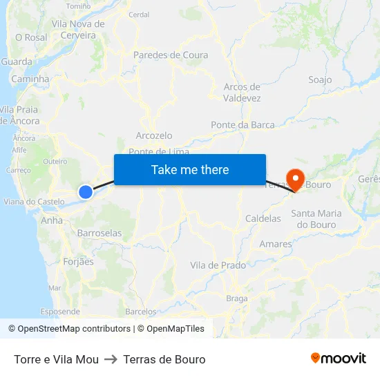 Torre e Vila Mou to Terras de Bouro map