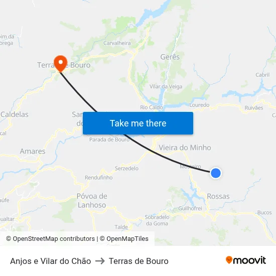 Anjos e Vilar do Chão to Terras de Bouro map