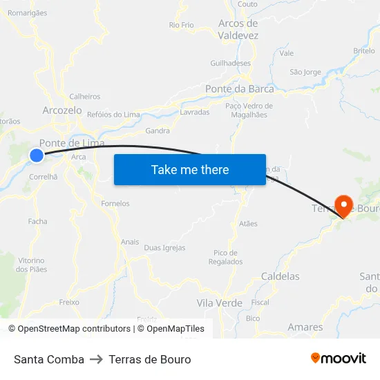 Santa Comba to Terras de Bouro map