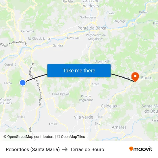 Rebordões (Santa Maria) to Terras de Bouro map