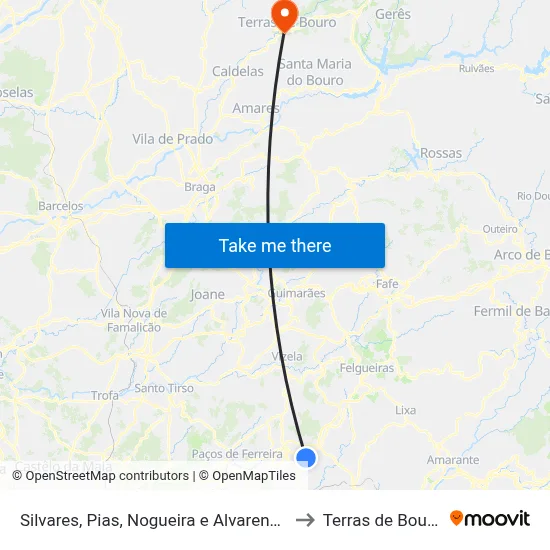 Silvares, Pias, Nogueira e Alvarenga to Terras de Bouro map