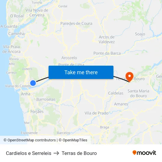 Cardielos e Serreleis to Terras de Bouro map